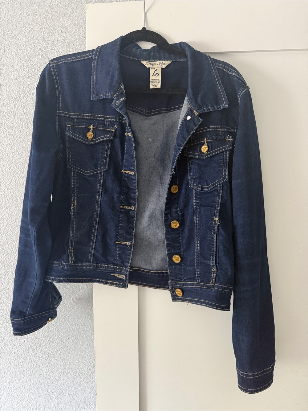 Indigo Rein Dark Blue Denim Jacket with Gold Buttons